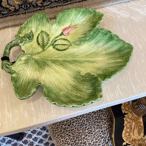 Green Decorative Leaf Dish w/Flower-Italian