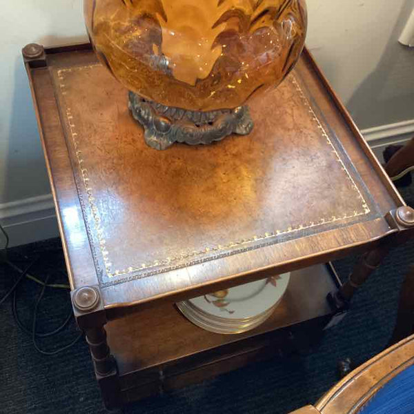 Baker Vintage Leather Top Mahogany Side Table