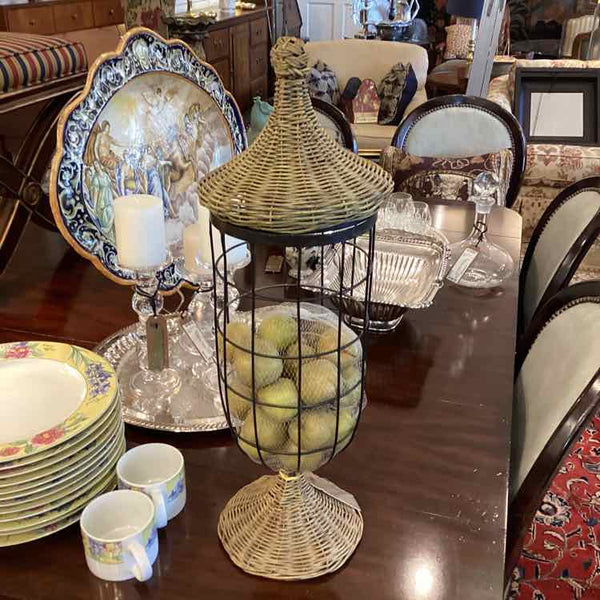 Metal And Wicker Urn With Apples