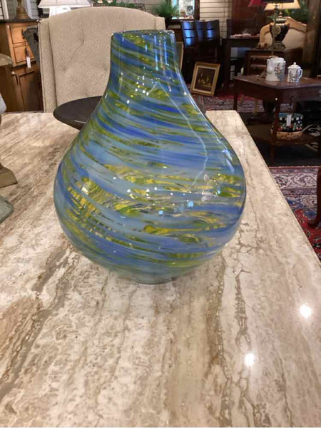 Art Glass Vase - Blue/Yellow Swirl