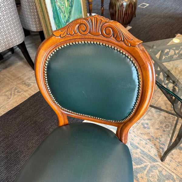 Set of 2 Green Leather Chairs