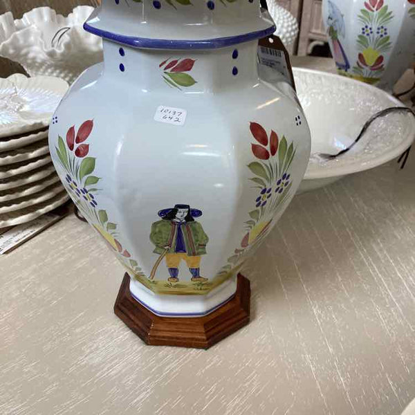 Quimper Pottery Lamp with Briton Man and Shade