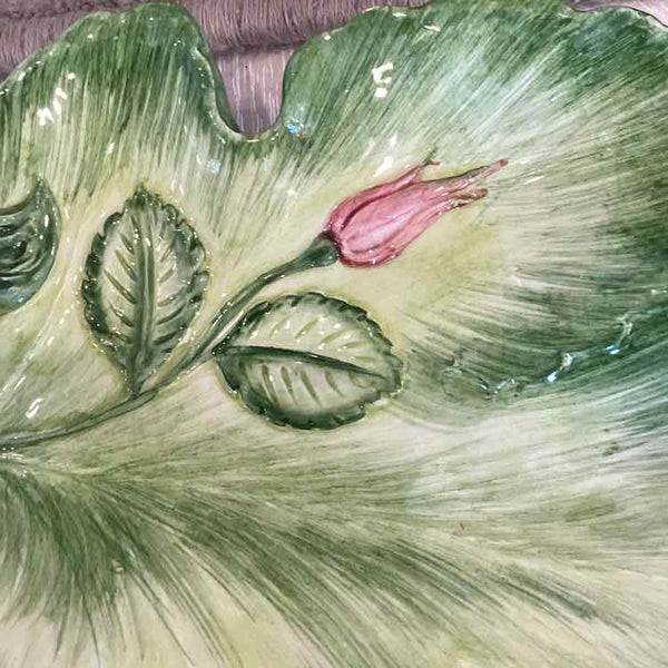 Green Decorative Leaf Dish w/Flower-Italian