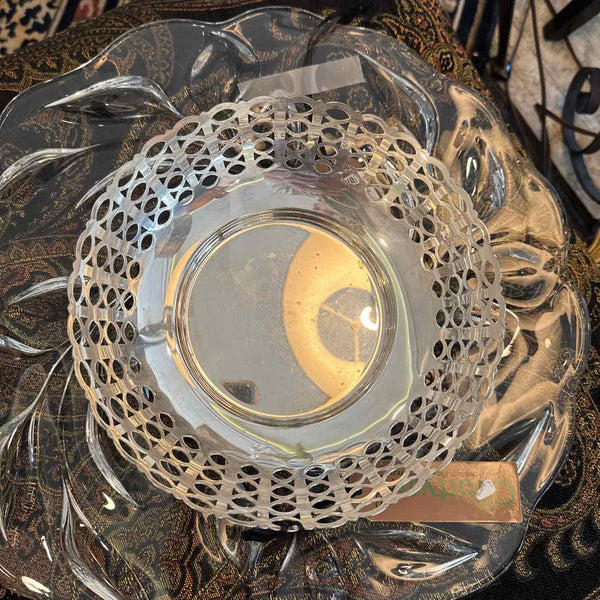9" Silver Plated Footed Lattice Bowl