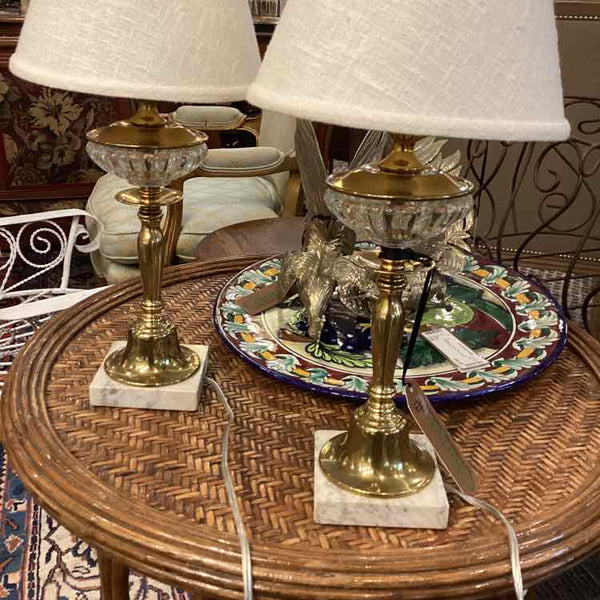 Pair Of Brass And Glass Lamps