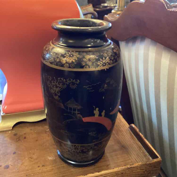 Black Asian Vase "Made in Japan"