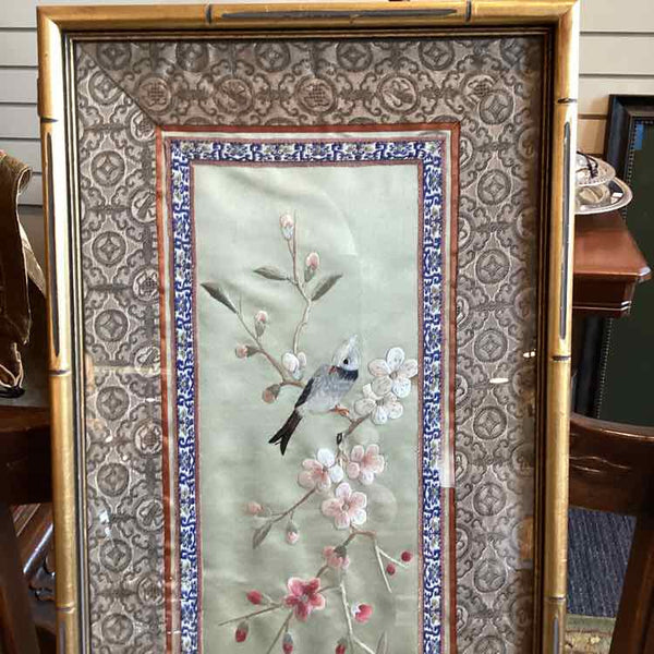 Embroidered Birds & Flowers with Bamboo Frame