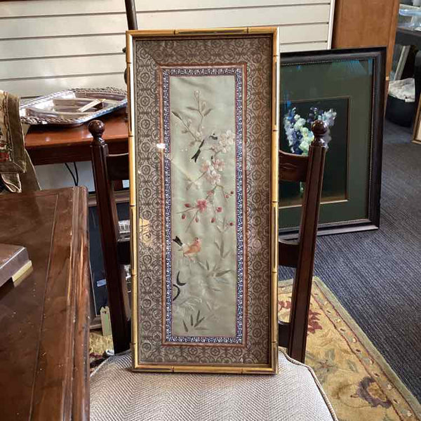 Embroidered Birds & Flowers with Bamboo Frame