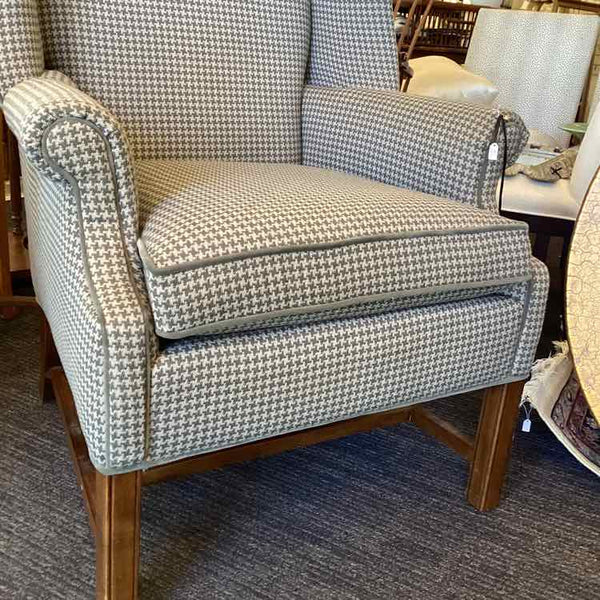 Gray Houndstooth Wing Chair