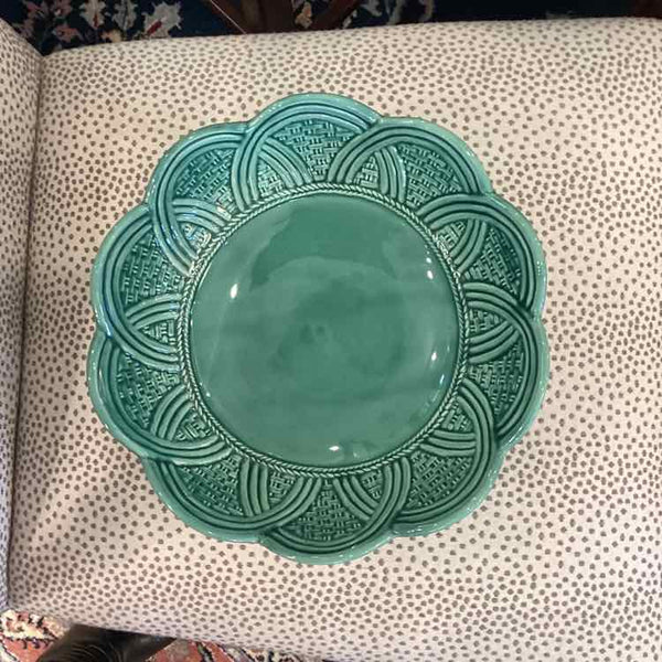 Majolica Green Bowl with Basketweave