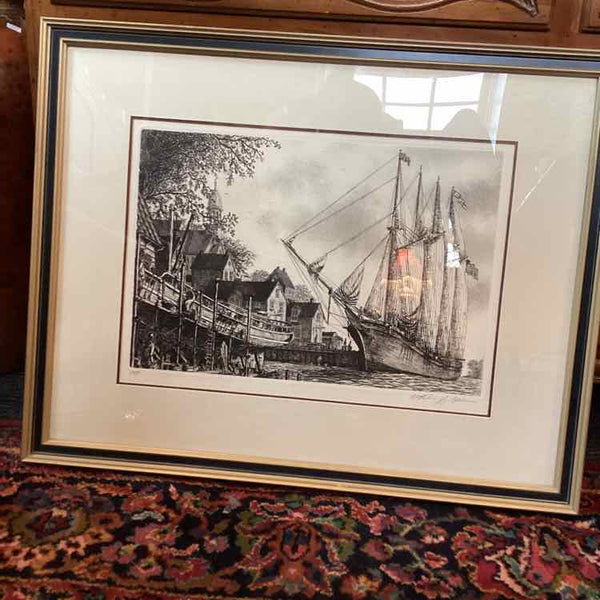 Alan Jay Gaines Etching of Sailboat