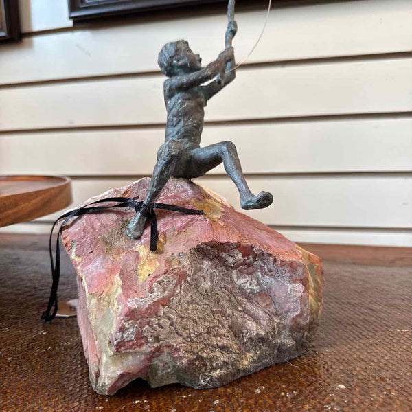 Bronze Boy Fishing Figurine