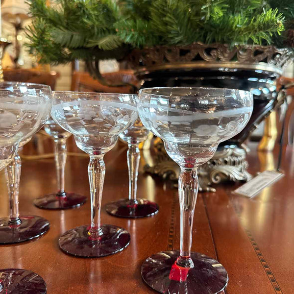 7 Etched Floral Coupe Glasses