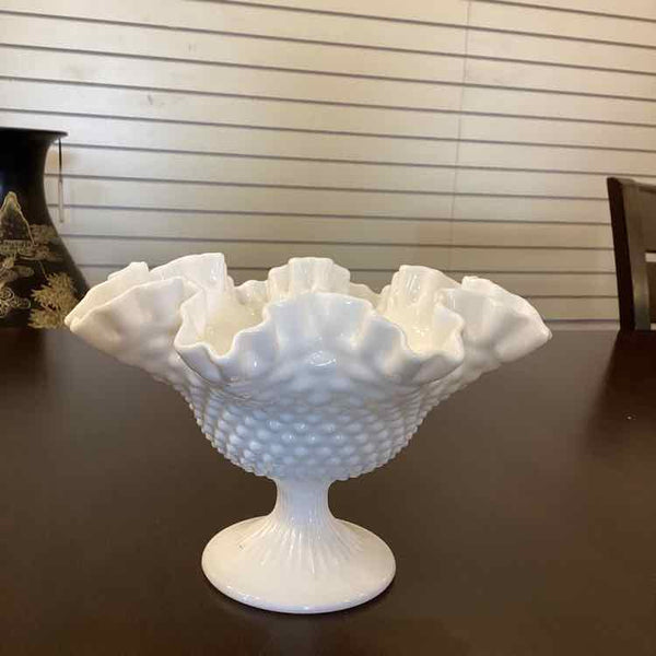Hobnail Milk Glass Footed Bowl
