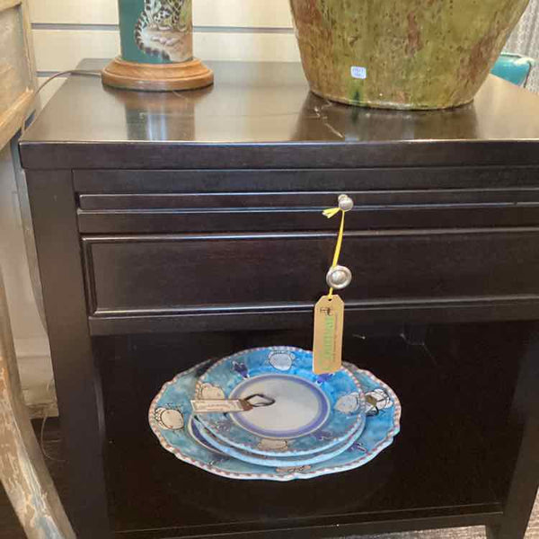 Arhaus Black End Table w/Drawer & Slide Out Shelf