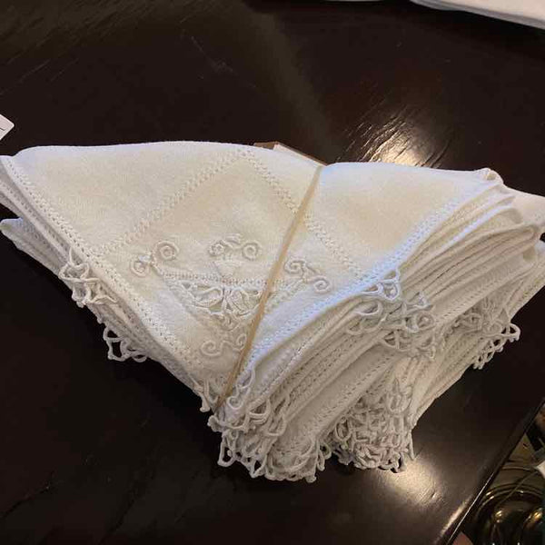 Eleven Linen Cutwork Napkins