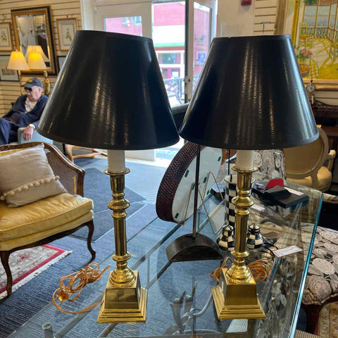 Pair of Brass Lamps w/Black Shades