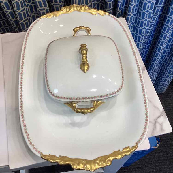 Limoges Floral Lidded Casserole & Serving Tray