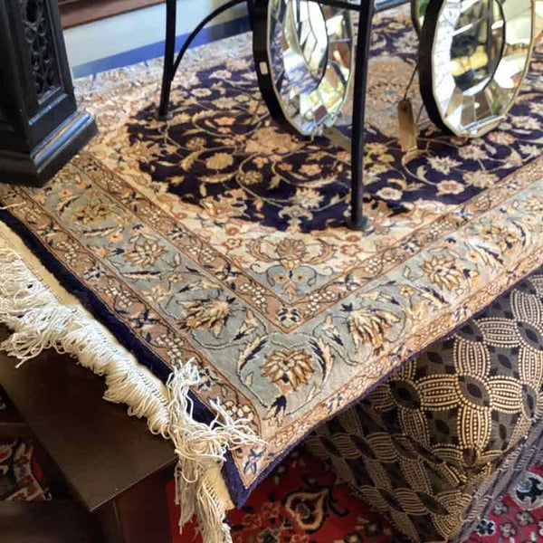Blue And Taupe Hand Tied Rug