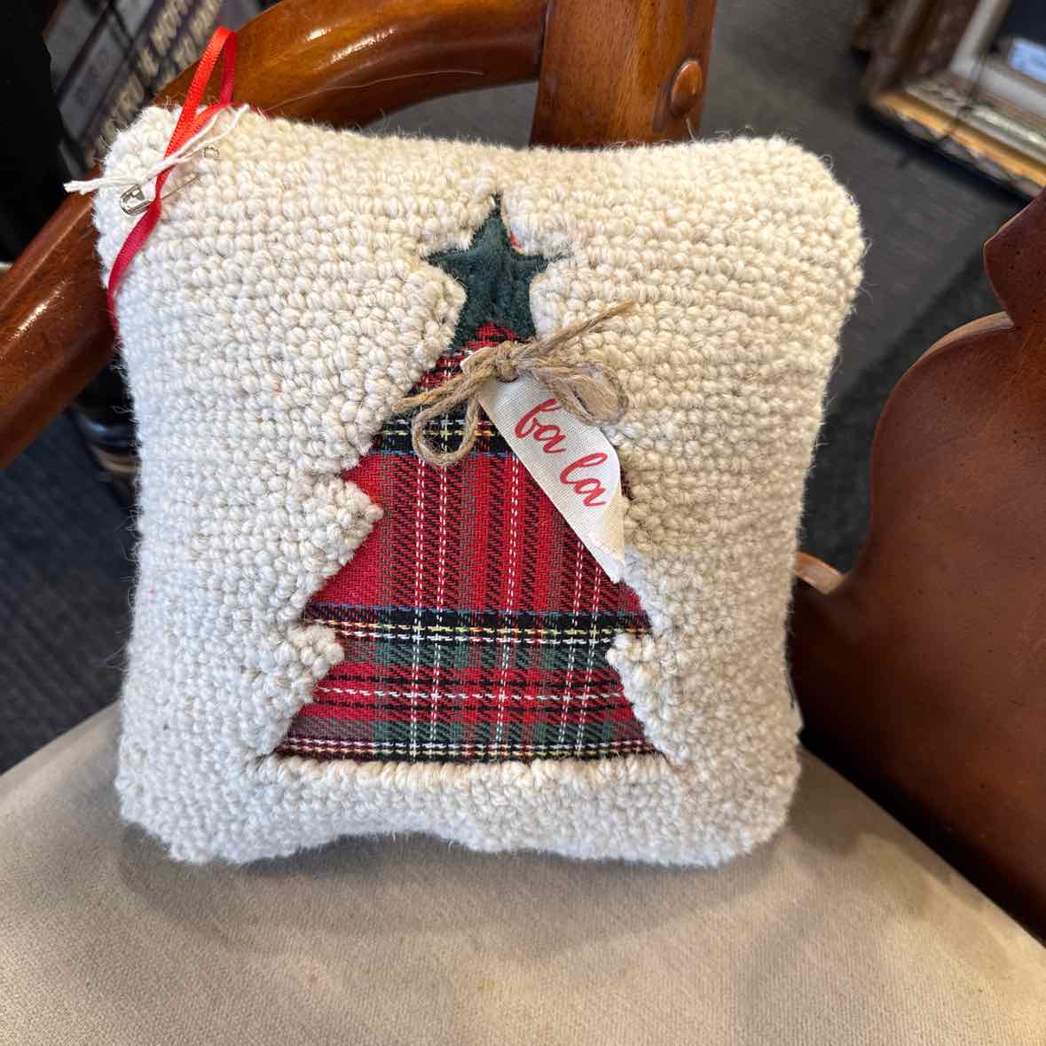 Needlepoint Plaid Christmas Tree Pillow