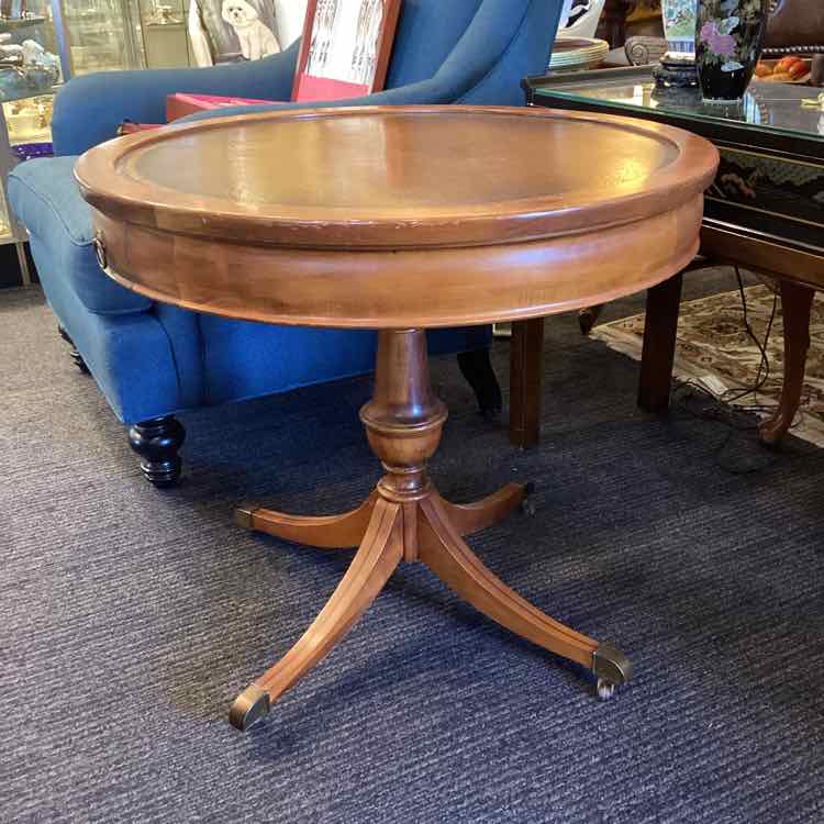 Round Leather Top Drum Table