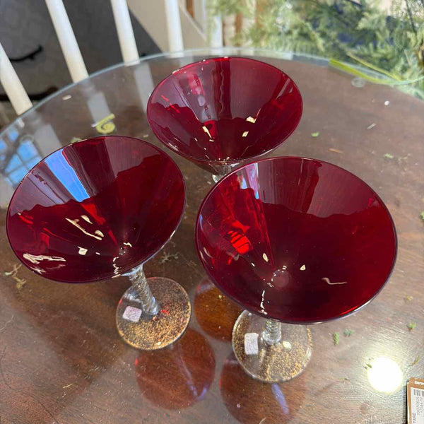 3 Red Martini Glasses