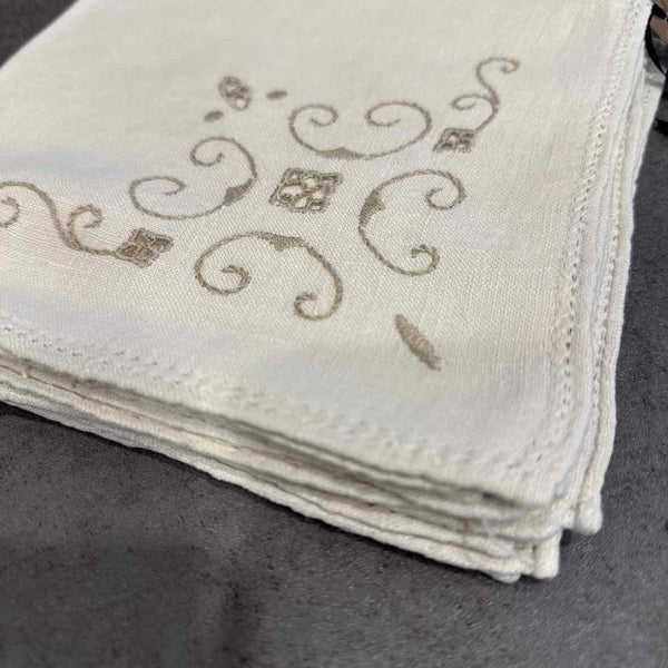 6 Linen Cutwork Napkins