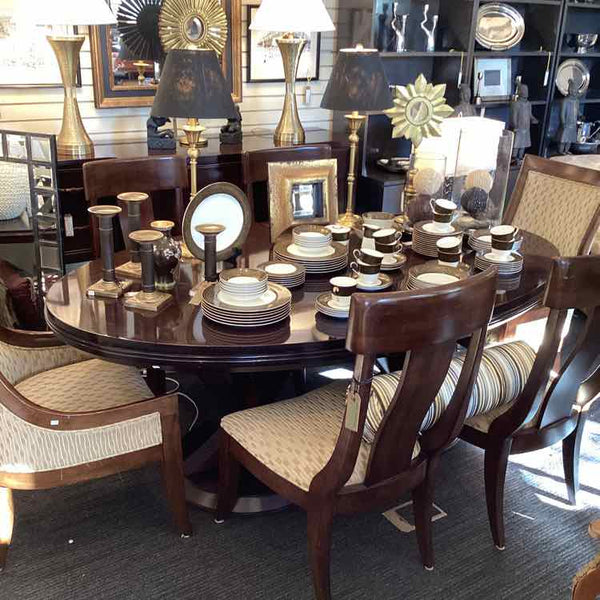 Double Pedestal Oval  Dining Table With Six Chairs