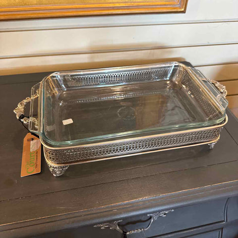 Silverplate & Glass Casserole Dish