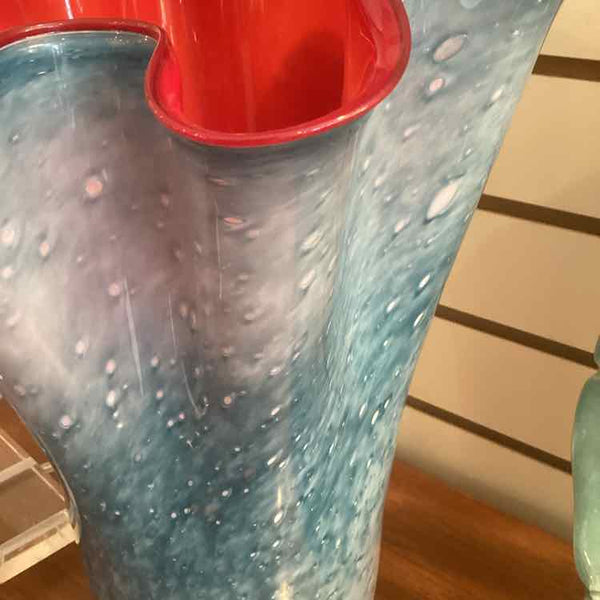 Hand Blown Blue And Red Glass Vase