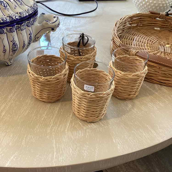 Four Glasses In Wicker Sleeves