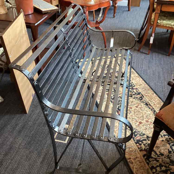 Vintage Black Wrought Iron Bench