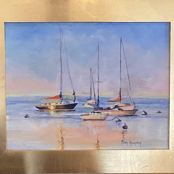 Nina Meixner "5 Sailboats on the Water" Oil Painting