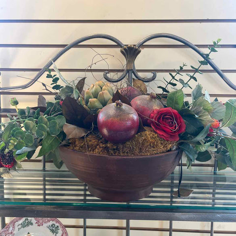 Bowl of Faux Fruit & Flowers