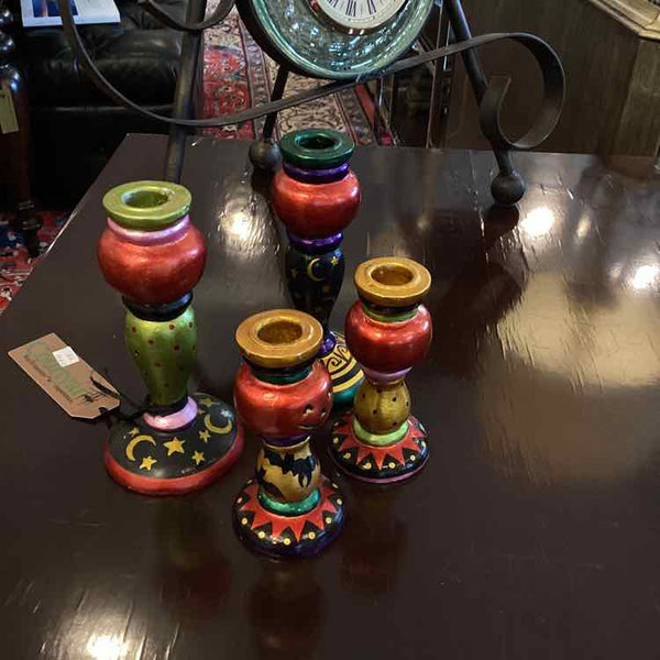 Four Halloween Wooden Painted Candleholders