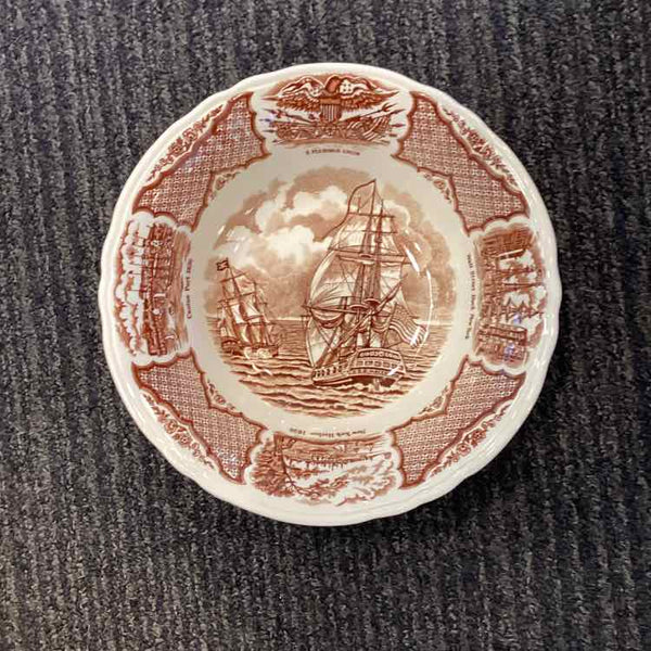 Brown Transferware Bowl with Sailing Ship