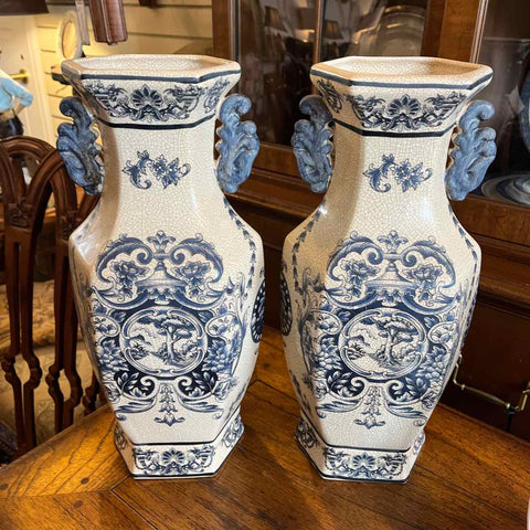 Pair Navy/Tan China Vases