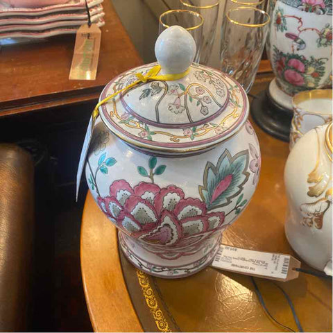 Floral Asian Urn With Lid