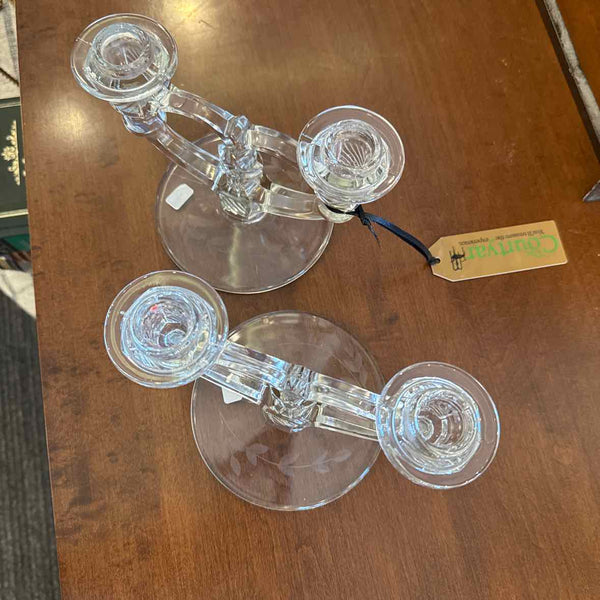 Pair of Glass Double Candlesticks