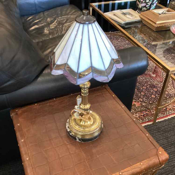 Brass with Marble Base Lamp with Handcrafted Glass Shade
