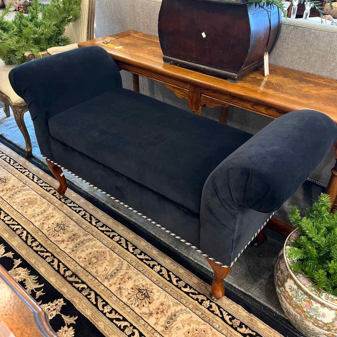 Black Velvet Roll Arm Bench