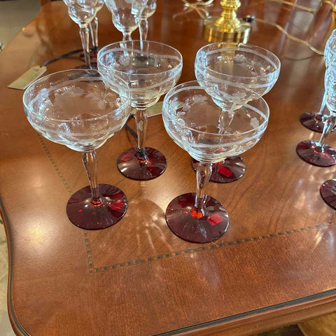 4 Etched Floral Champagne Glasses