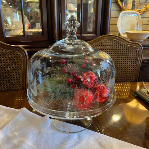 Glass Footed Cakestand w Etched Dome