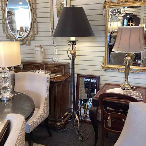Black & Gold Iron Floor Lamp with Feather Detail