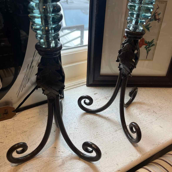 Pair Of Metal And Glass Candleholders