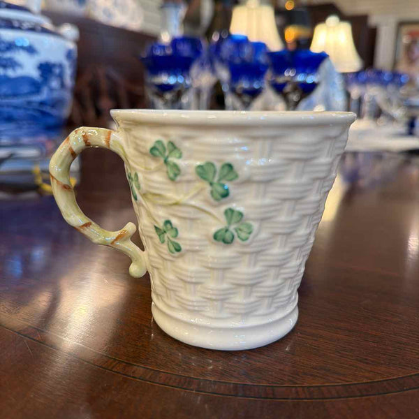 Belleek Shamrock Basketweave Mug