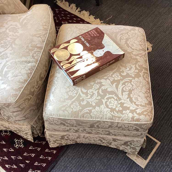 Tan Damask Chair and Ottoman