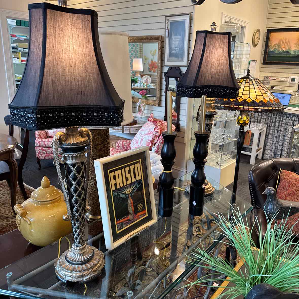 Pair of Black/Gold Lamps w/ Black Shade by Horchow
