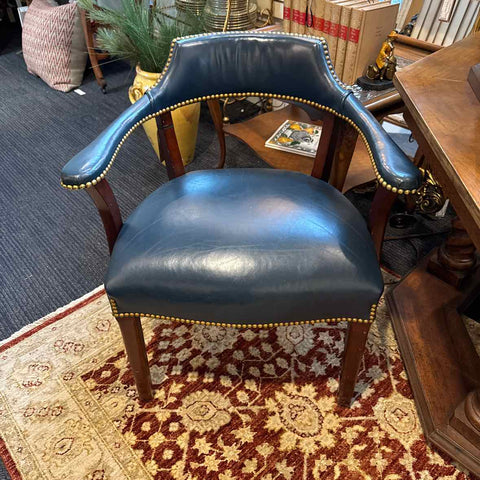 Blue Leather Chair With Nailheads