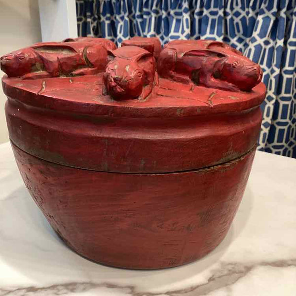 Red Wooden Rabbit Decorative Box